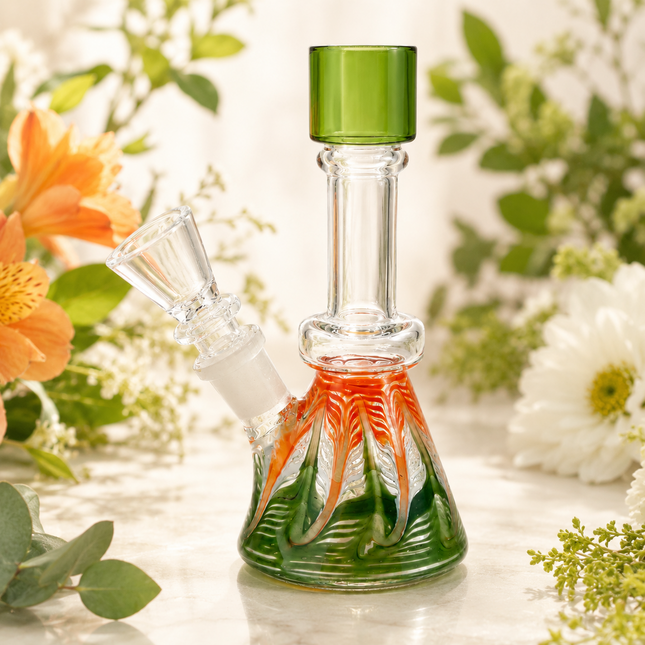 Green Citrus Swirl 14mm Mini Beaker Glass Water Pipe Straight Neck
