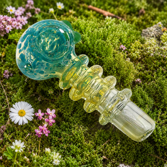 Teal Honey Grip Glass Spoon Pipe 4 Inch Yellow Green Hand Pipe