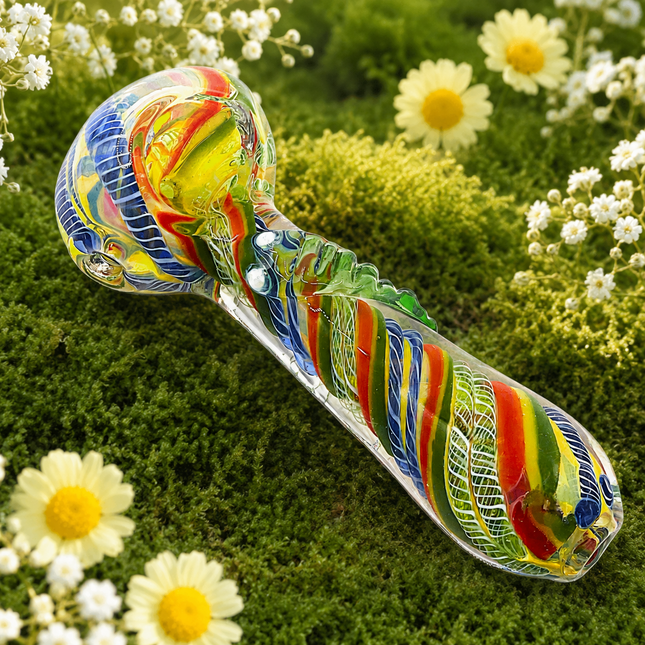 Rainbow Lattice Glass Spoon Pipe – 4 Inch Hand Pipe Deep Bowl