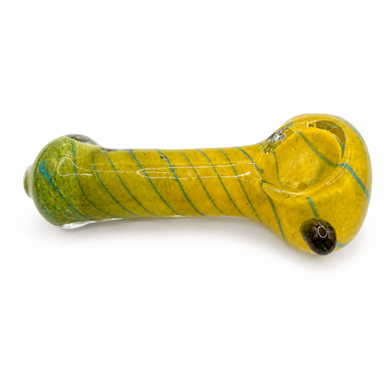 Sun Yellow Spiral Glass Spoon Pipe with Black Accent – 4.5 Inch Hand Pipe