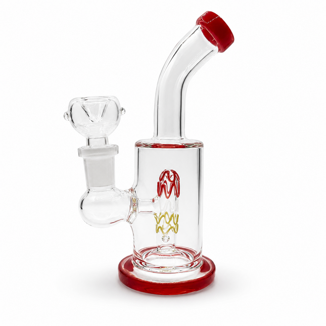 Clear Mini Glass Bong with Red Accents – 6 Inch 14mm Bowl Water Pipe