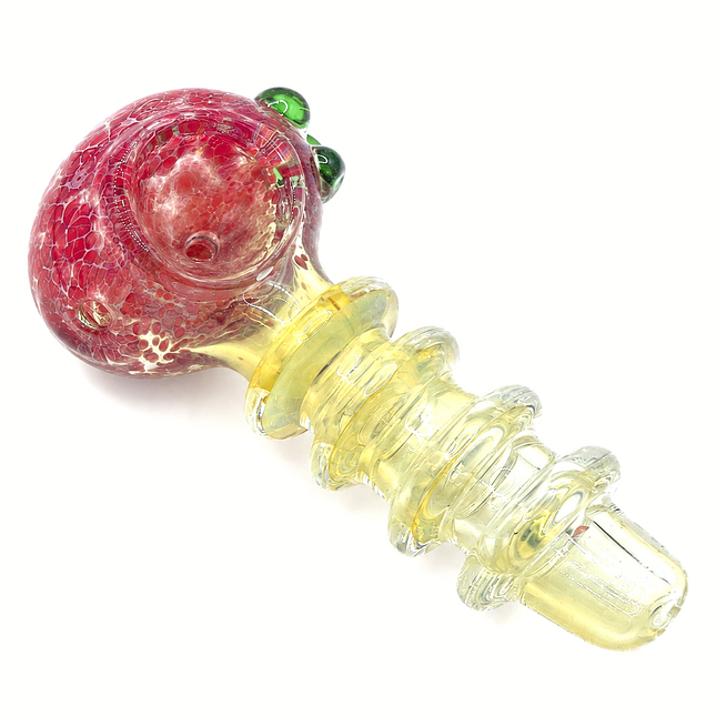 Strawberry Crackle Glass Spoon Pipe – 4 Inch Pink Hand Pipe Green Accent