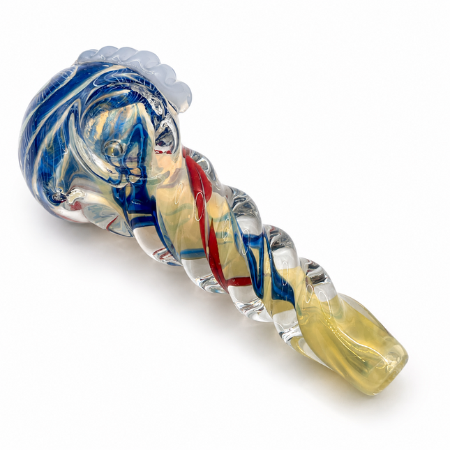 Patriot Ribbon Glass Spoon Pipe – 4 Inch Clear Hand Pipe Red Blue Swirl