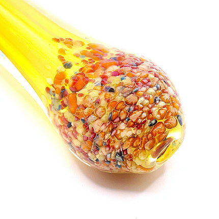 Pastel Confetti Bowl Glass Spoon Pipe with Yellow Handle – 4 Inch Hand Pipe