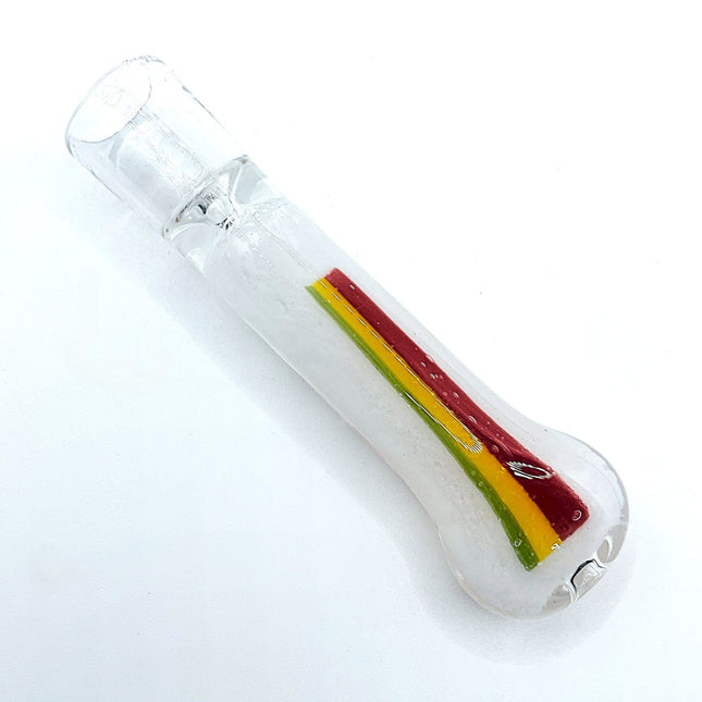 White Rasta Stripe Glass Chillum Pipe – 3 Inch One Hitter Hand Pipe