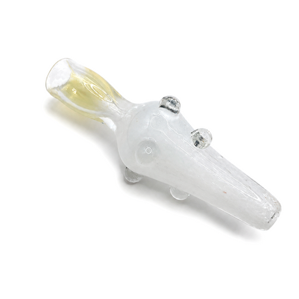 Crystal Frost Handcraft Glass Chillum Pipe Clear White Raised Grip 3~3.5 inch