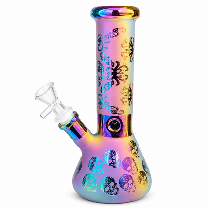 Prism Skull Rainbow Chrome Ice Catcher Glass Water Pipe 14mm Bowl - 10 Inch