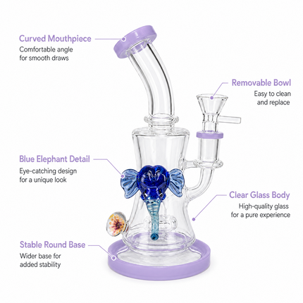 Lavender Mammoth Disc Perc Dandelion Accent Glass Bong Purple Blue Clear 10 Inch