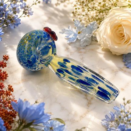 Ghost Clear Glass Pipe Sapphire Crackle Bowl Red Accent Hand Pipe - 4.5 inch