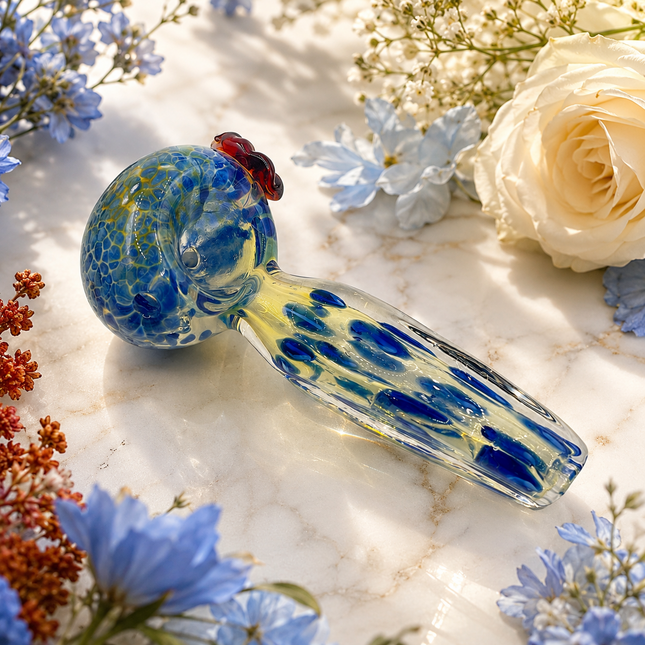 Ghost Clear Glass Pipe Sapphire Crackle Bowl Red Accent Hand Pipe - 4.5 inch