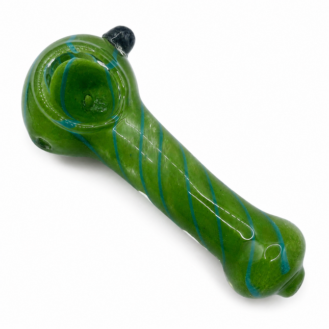 Emerald Green Spiral Glass Spoon Pipe with Black Accent – 4.5 Inch Hand Pipe