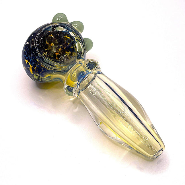 Galaxy Dot Amber Glass Spoon Pipe – 3.5 Inch Hand Pipe Deep Bowl Raised Dots