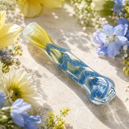 Arctic Ribbon Handcraft Glass Chillum Pipe Clear Light Blue 3~3.5 inch