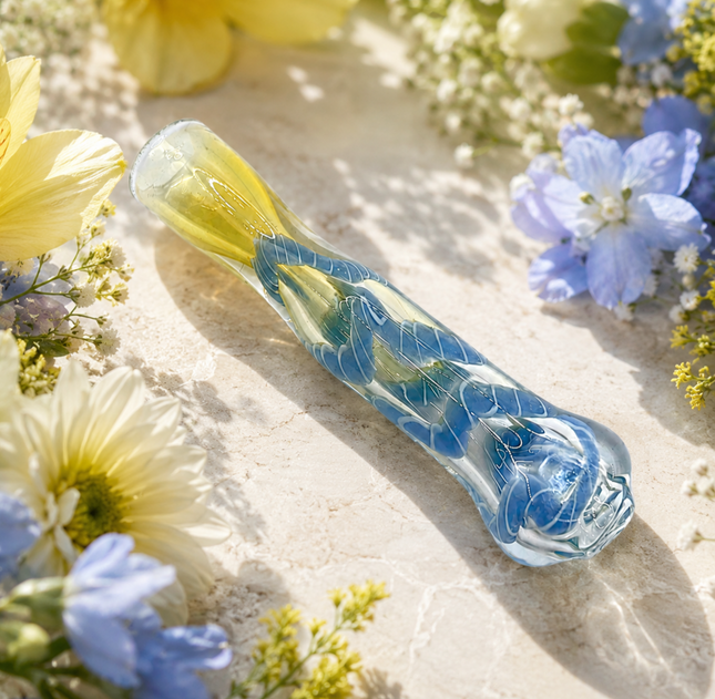 Arctic Ribbon Handcraft Glass Chillum Pipe Clear Light Blue 3~3.5 inch