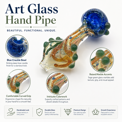 Deep Sea Orbit Handcraft Glass Pipe Blue Green Swirl Art 4-4.5 inch