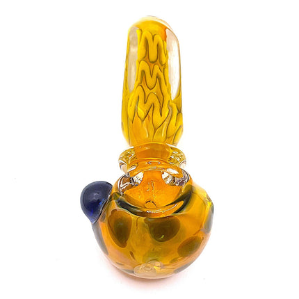 Honey Yellow Riddler Glass Spoon Pipe with Carved Grip – 4 Inch Deep Bowl