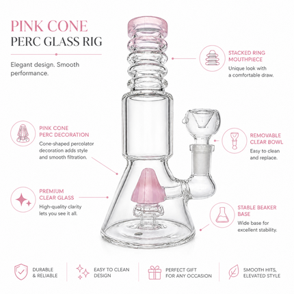 Milky Pink Stratos Tri Cone Percolator Glass Water Pipe 14mm 7 inch