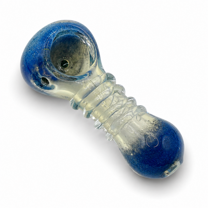 Frosted Cobalt Glass Spoon Pipe – 4 Inch Blue Clear Hand Pipe Textured Bowl