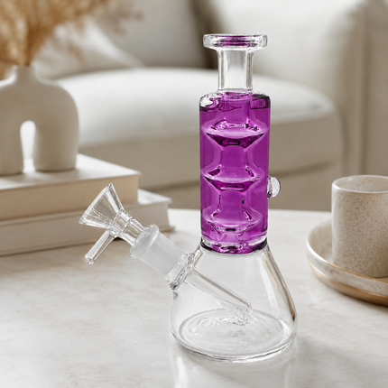 Amethyst Glycerin Stack Glass Water Pipe with Clear Beaker Base – 6 Inch