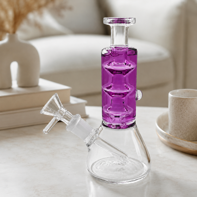 Amethyst Glycerin Stack Glass Water Pipe with Clear Beaker Base – 6 Inch