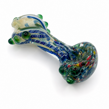 Cobalt Vine Glass Spoon Pipe with Green Marbles – 4 Inch Hand Pipe