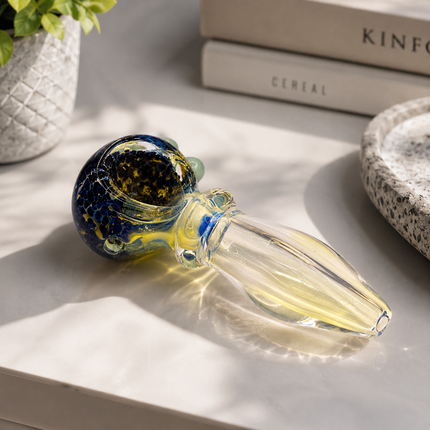 Galaxy Dot Amber Glass Spoon Pipe – 3.5 Inch Hand Pipe Deep Bowl Raised Dots