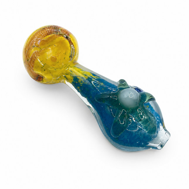 Ocean Sun Starfish Handcraft Glass Pipe Blue Yellow Art 4-4.5 inch