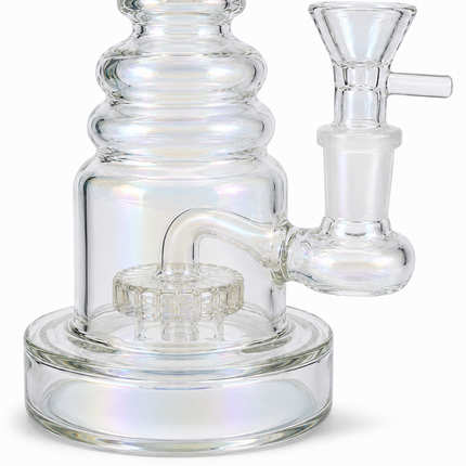 Rainbow Mirror Chrome Bent Neck Glass Water Pipe Disc Percolator 8 inch