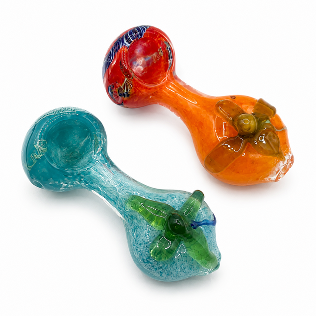 [2PC Bundle] Aqua Sunset Garden Bloom Glass Hand Pipes Assorted Colors 4 Inch