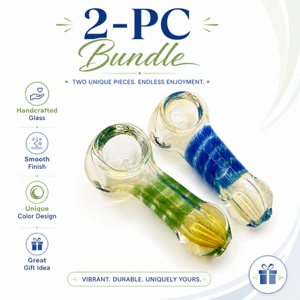 [2PC Bundle] Ocean Grove Duo Handcraft Glass Pipes Green Blue Yellow 3 inch