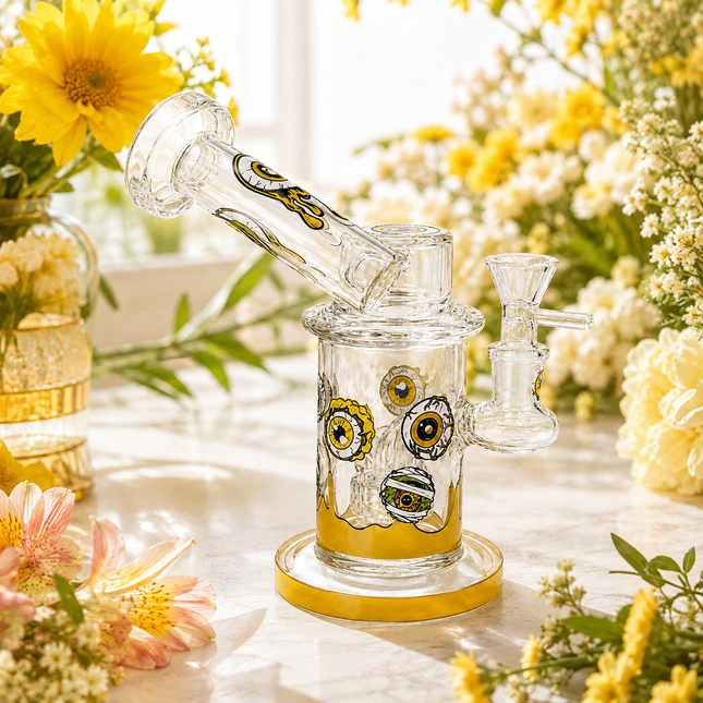 Yellow Microscope Eyeball Glass Water Pipe 14mm Bowl 6.5 inch