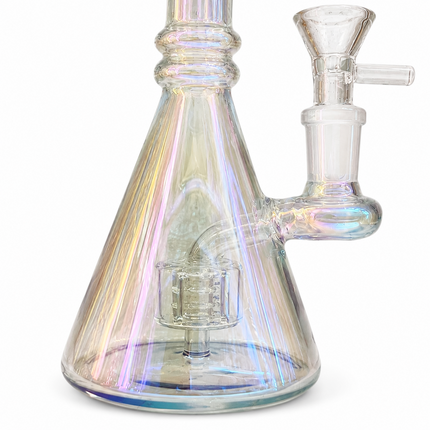 Rainbow Mirror Chrome Bent Neck Beaker Glass Water Pipe 14mm Bowl 8 Inches