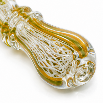 [2PC Bundle] Ruby Honey Ribbon Glass Hand Pipes Red Golden Amber 3 Inch
