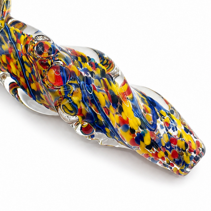 Multicolor Confetti Twist Glass Spoon Pipe with Blue Marble - 4-4.5 inch