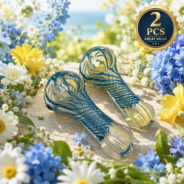 [2PC Bundle] Aqua Current Spiral Handcraft Glass Pipes 3 inch