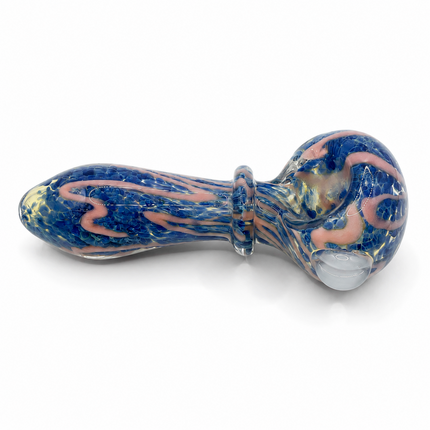 Blue Pink Glass Spoon Pipe with Pink Swirls – 4 Inch Hand Pipe