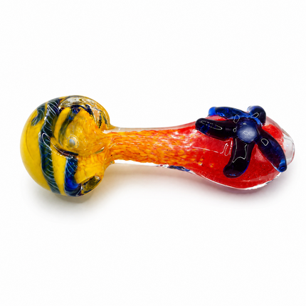 Sunset Bloom Glass Spoon Pipe 4 Inch Orange Blue Flower Hand Pipe