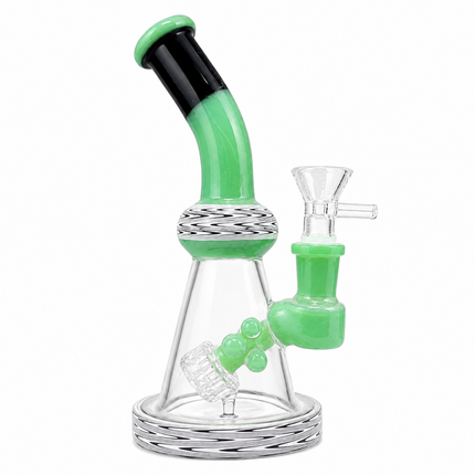 Green Black Wave Glass Water Pipe Cage Percolator Bent Neck 9 inch