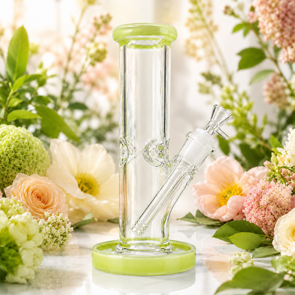Light Green Accent Straight Tube Glass Water Pipe Ice Catcher 14mm Bowl 11 inch