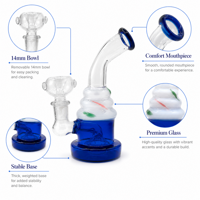 Cobalt Blue Soft Cone Mini Glass Bong 6" 14mm Bowl Bent Neck Water Pipe