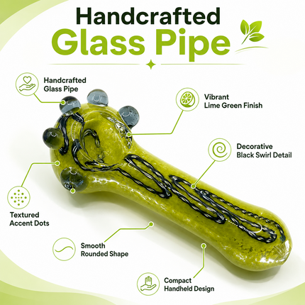 Moss Green Black Swirl Glass Spoon Pipe with Smoke Marble Accents - 4.5 inch