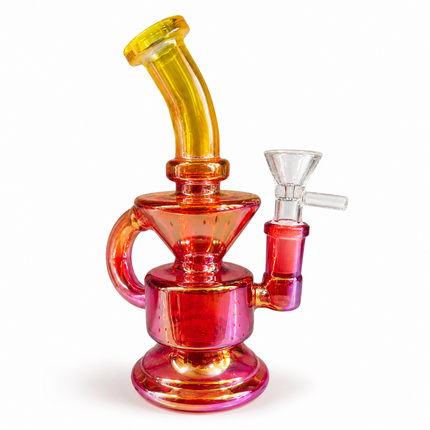 Mini Red Gold Chrome Recycler Glass Bong with Bowl & Loop Handle - 6 inch