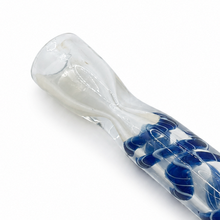 Sapphire Cloud Handcraft Glass Chillum Pipe Blue White Wave 3~3.5 inch