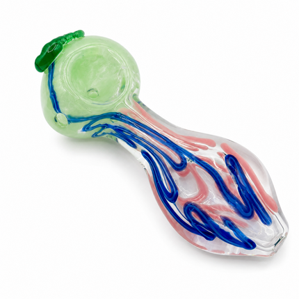 Emerald Wave Blue Pink Swirl Thick Glass Spoon Hand Pipe - 4.5 Inch