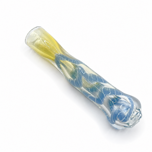 Arctic Ribbon Handcraft Glass Chillum Pipe Clear Light Blue 3~3.5 inch
