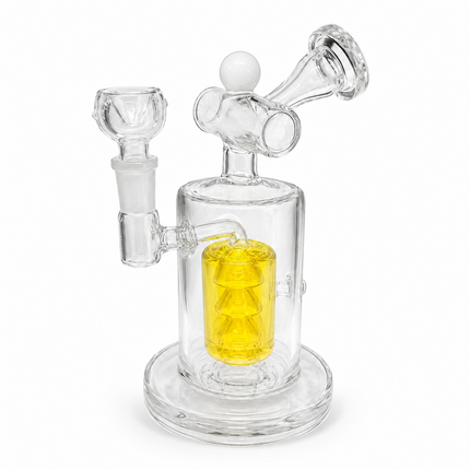 Clear 8 Inch Glass Water Pipe with Yellow Glycerin Chamber and Bowl