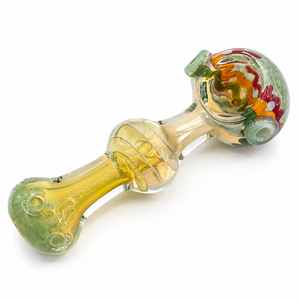 Clear Fumed Rasta Swirl Glass Spoon Pipe with Mint Green Marbles - 5 Inch