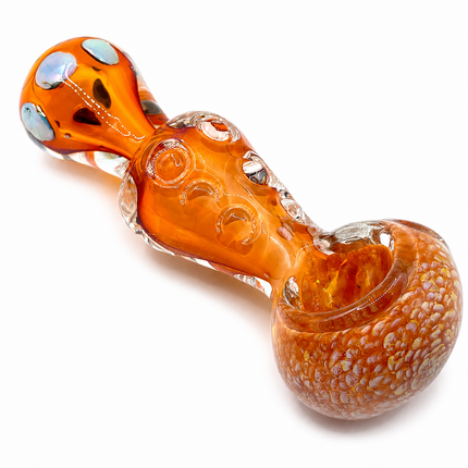 Topaz Crackle Curvy Glass Spoon Pipe with Opal Dot Accents- 4.5 in
