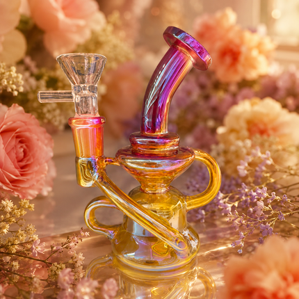 Mini Gold Pink Chrome Recycler Glass Bong with Bowl & Loop Handle - 5 inch