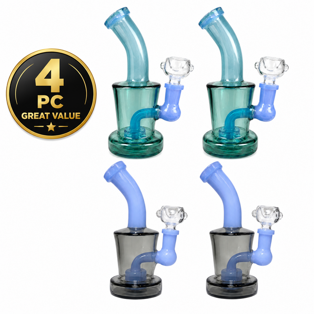 [4PC Bundle] Teal + Smoke Drum Body Disc Perc Water Pipe 14mm 6 inch